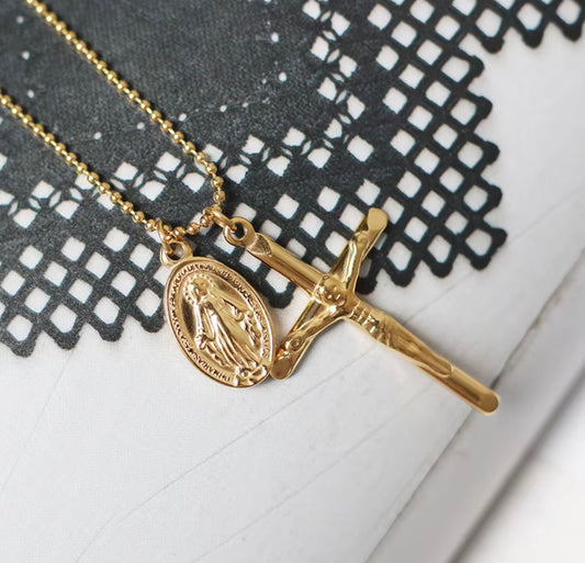 ✝️ Collier Croix & Médaille Miraculeuse.  Coffret 🎁 inclus