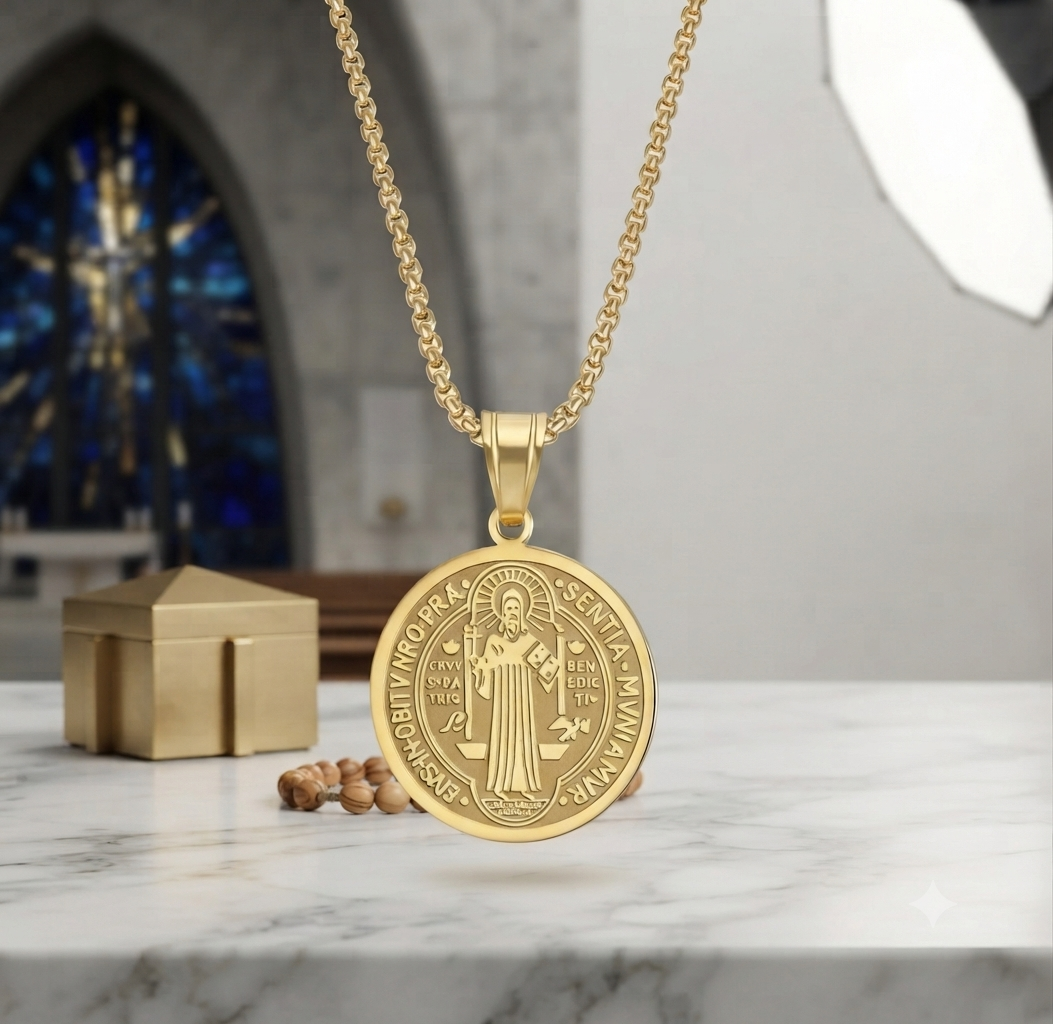 Collier Saint Benoît - Symbole de protection et de foi chrétienne