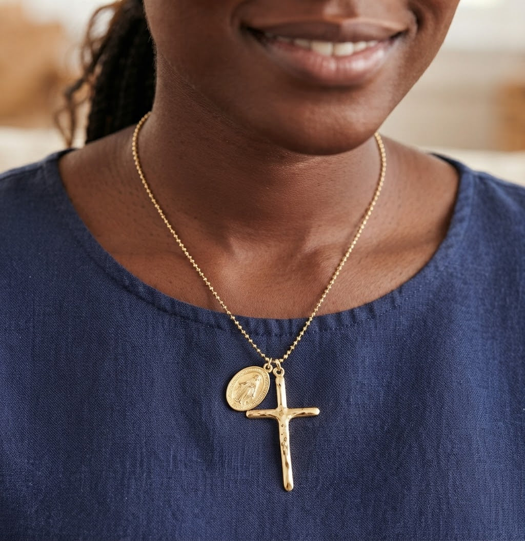 ✝️ Collier Croix & Médaille Miraculeuse.  Coffret 🎁 inclus