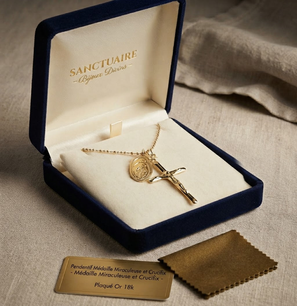 ✝️ Collier Croix & Médaille Miraculeuse.  Coffret 🎁 inclus
